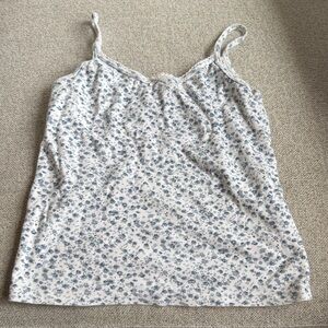 Brandy Melville White Camisole with Blue Floral Print